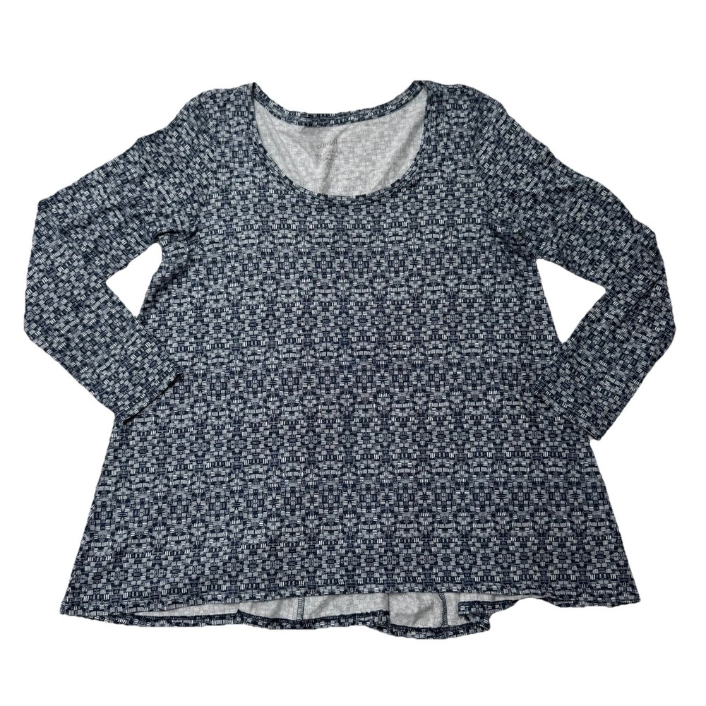 PURE JILL Back-Tie Print Tunic Size SP Small Petite Blue/White 100% Pima Cotton